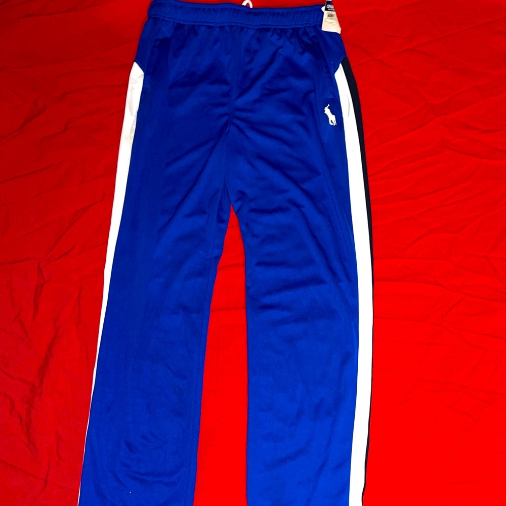 Kids Polo Blue Pants w/ White Stripe.